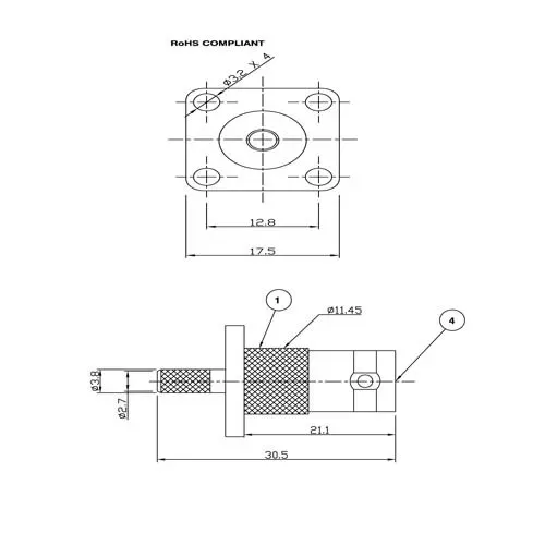 T.E.G. BNC chassisdeel vierkant flens RG58 crimp