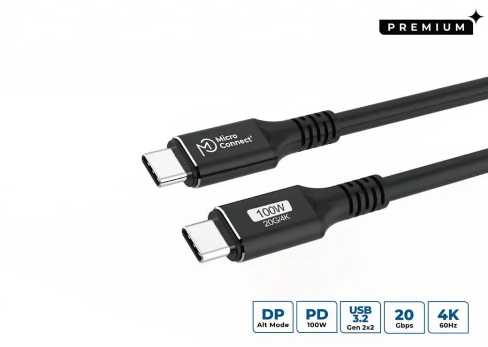 MicroConnect Premium USB-C kabel 1,5m 100W 20Gbps 4K60Hz