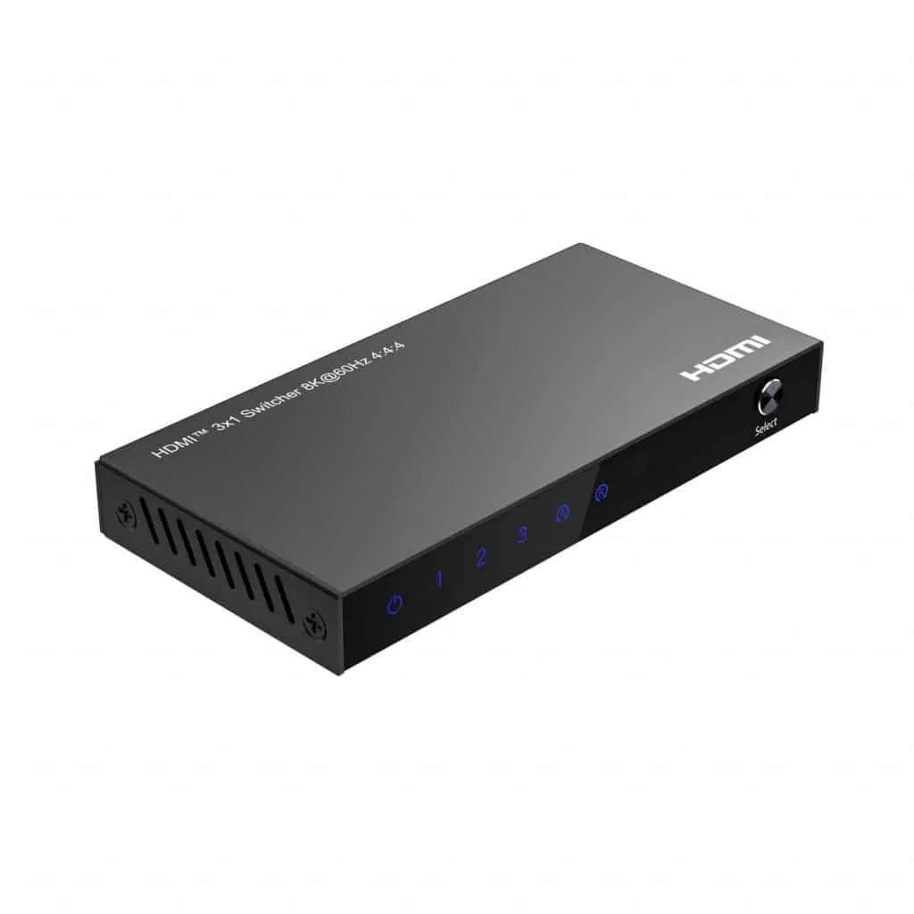 Microconnect HDMI switch 3x1 8K@60Hz met afstandsbediening