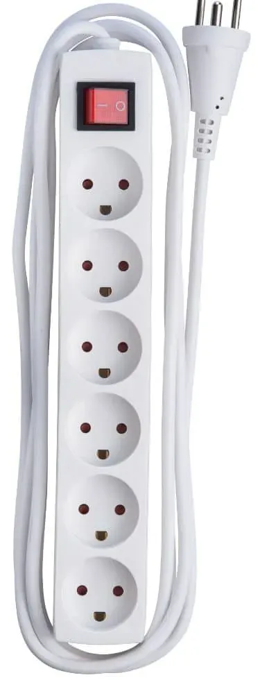 Microconnect stekkerdoos 6-voudig Deens 3m wit met schakelaar
