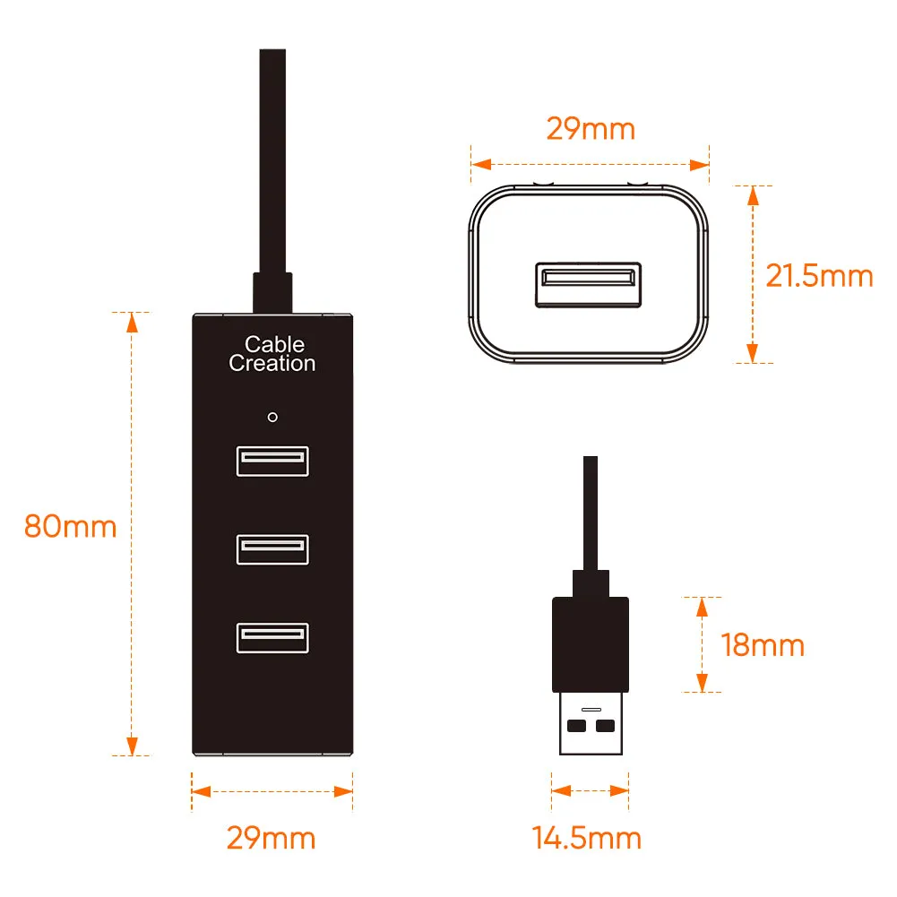 CableCreation 4-Poort USB 3.0 Hub 1.5m aluminium