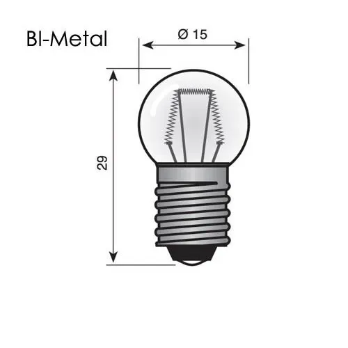 T.E.G. lampje E10 4,9V 300mA 2,2W bi-metaal 29x15mm