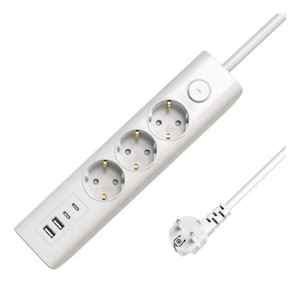 Microconnect 3-voudig stekkerdoos met USB 1,5m wit