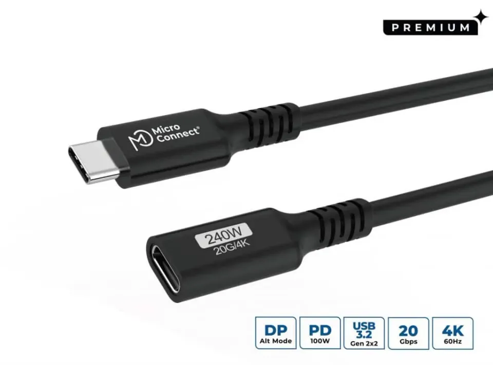 Microconnect Premium USB-C verlengkabel 2m 20Gbps 240W