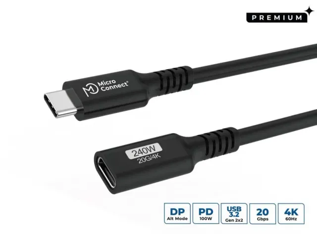 Microconnect Premium USB-C verlengkabel 0,5m 240W 20Gbps
