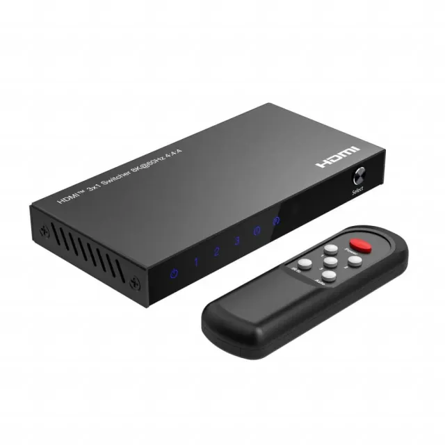 Microconnect HDMI switch 3x1 8K@60Hz met afstandsbediening