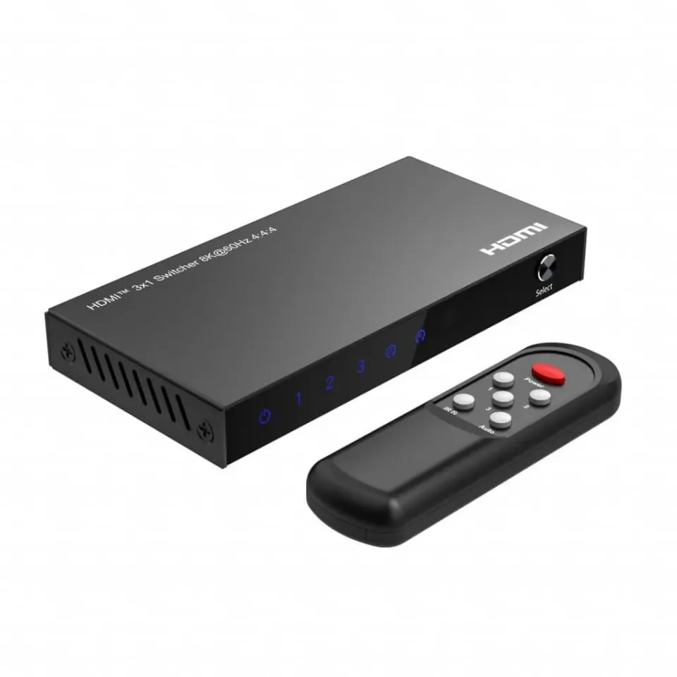 Microconnect HDMI switch 3x1 8K@60Hz met afstandsbediening