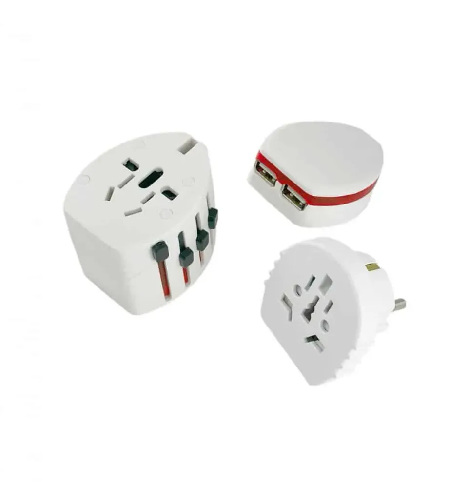 MicroConnect wereldstekker dual USB 2- en 3-polig universeel