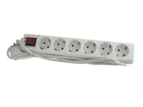 T.E.G. Contactdoos 6-voudig stekkerdoos schakelaar wit 1,4m