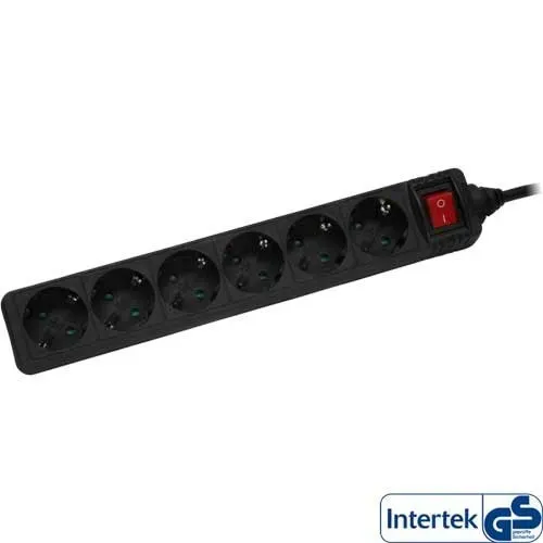 T.E.G. stekkerdoos 6-voudig zwart 3 meter schakelaar
