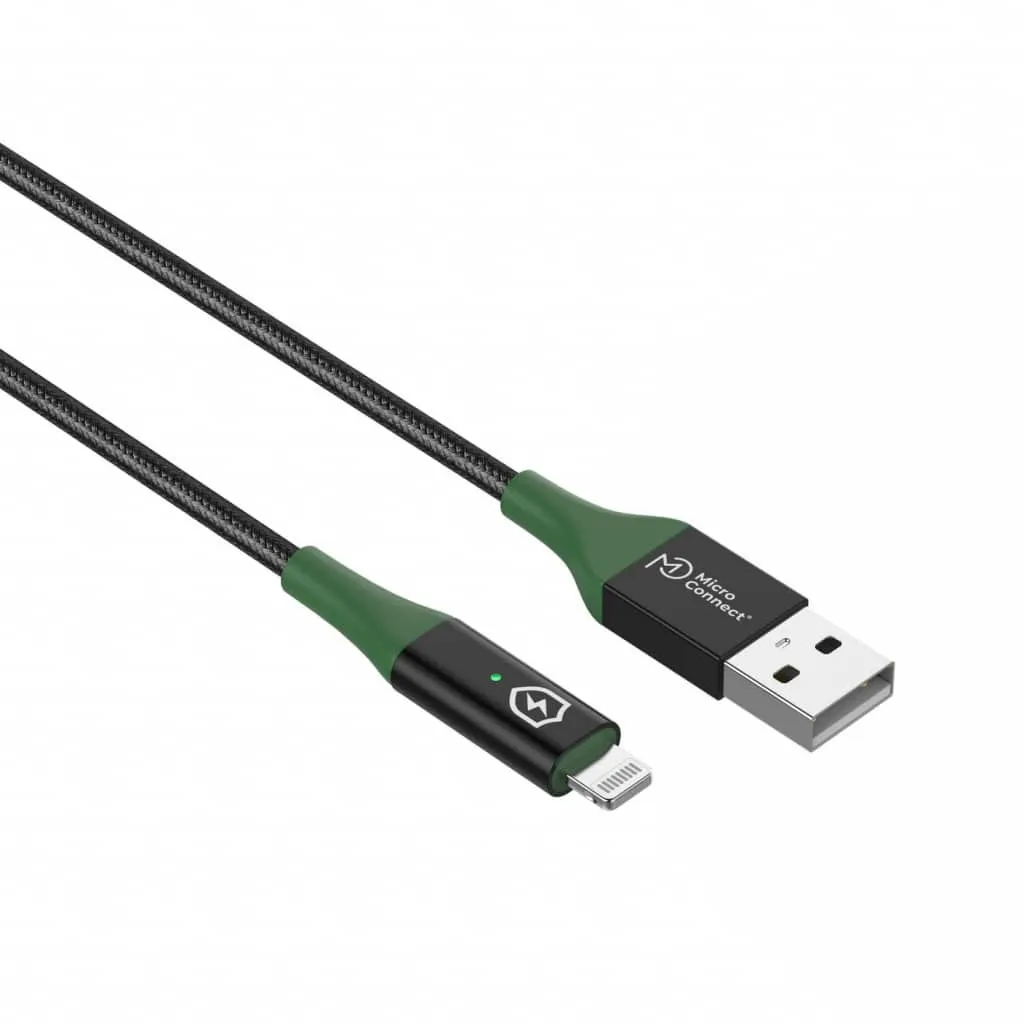 Microconnect Smart Charge MFI Lightning kabel 1m zwart/groen auto-stop