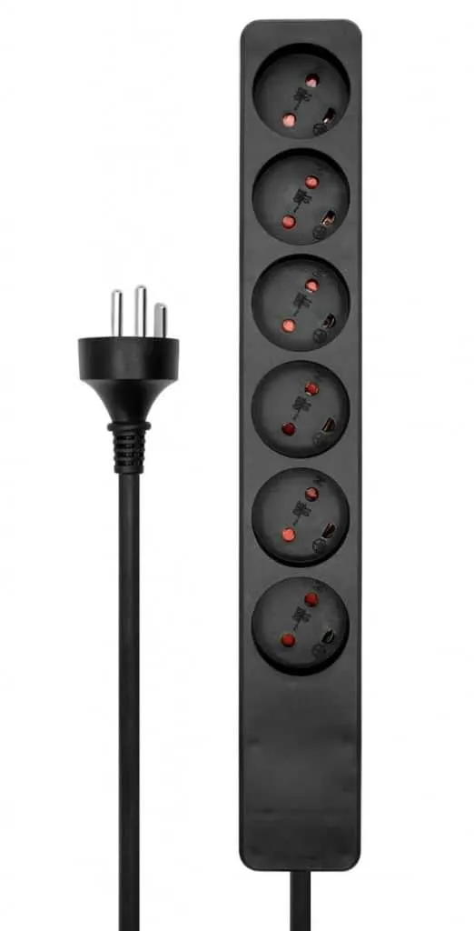 Microconnect stekkerdoos 6-voudig 5m zwart Deens geaard