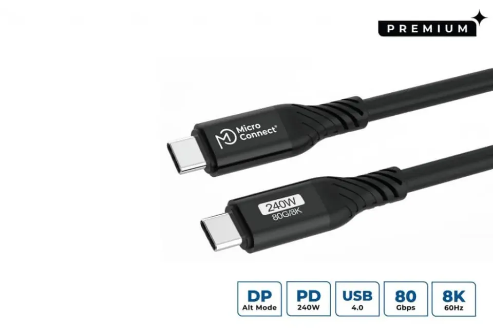 Microconnect Premium USB-C kabel 1m 240W 80Gbps 8K